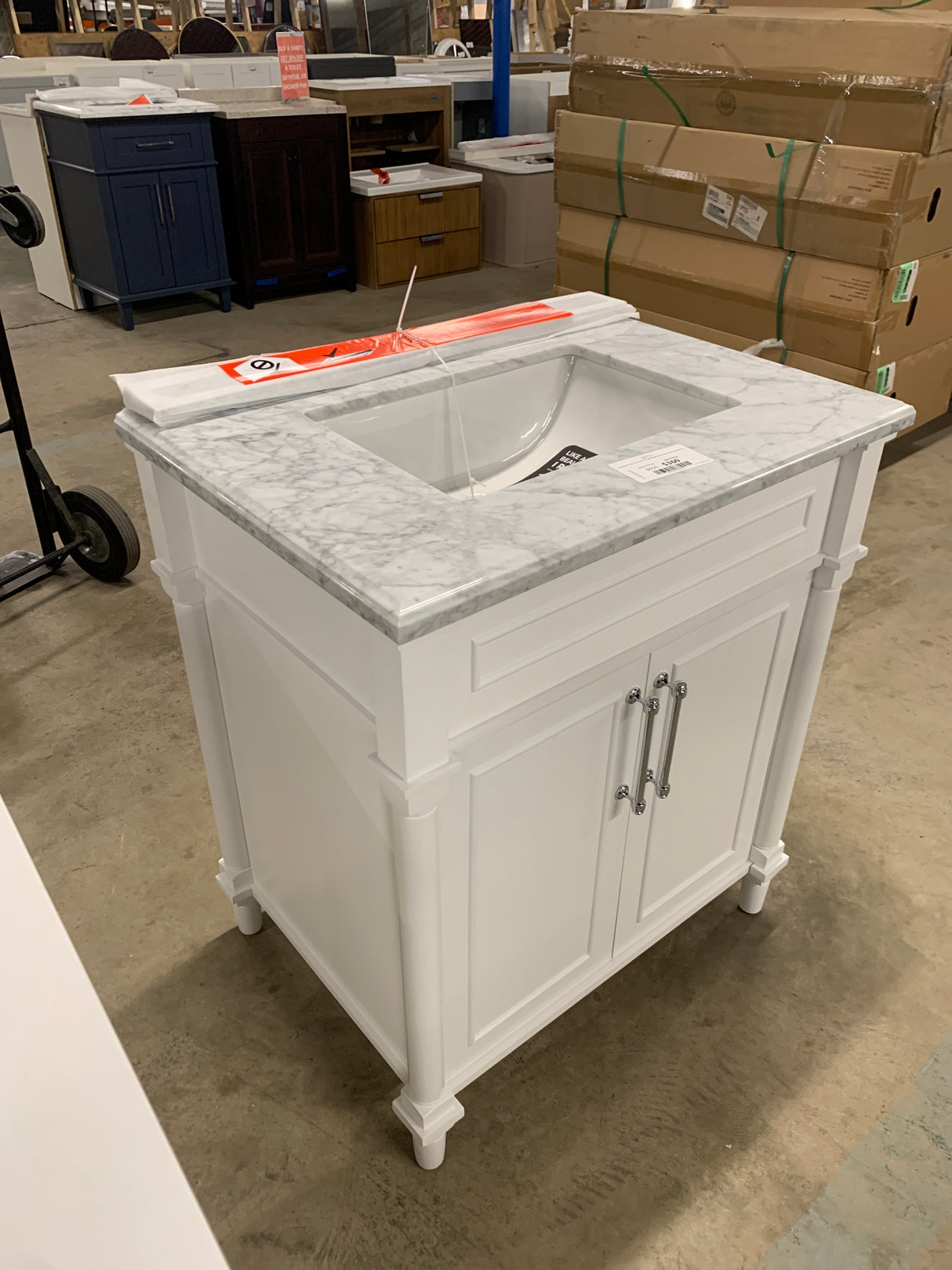 Aberdeen 30 in. W x 22 in. D x 34 in. H Single Sink Bath Vanity in White with Carrara Marble Top