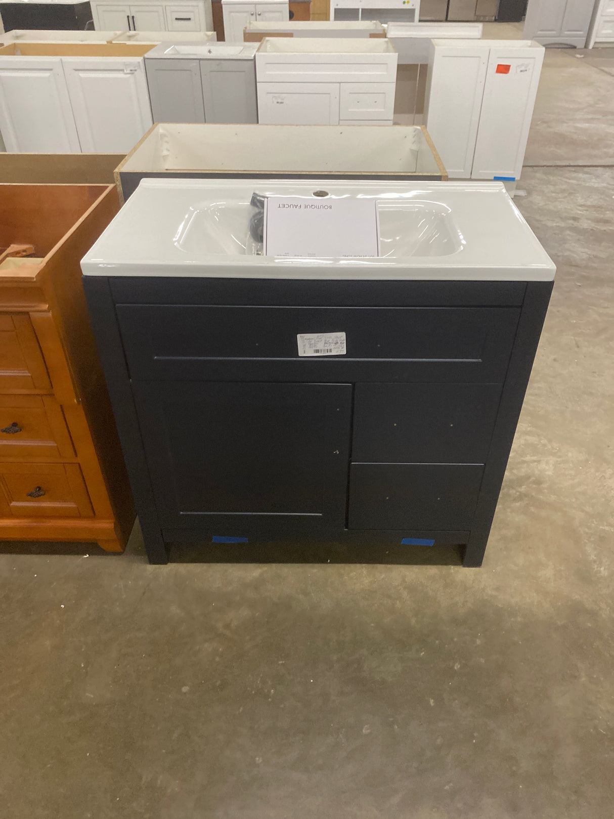 Clady 36.5 in. W x 18.75 in. D Bath Vanity in Deep Blue with Cultured Marble Vanity Top in Silver Ash with White Sink