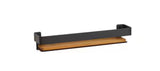 18 in. x 4 in. Rectangular Shower Shelf with Rail in Matte Black and Natural Teak Wood Insert