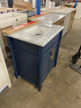 Aberdeen 30 in. x 22 in. D x 34.5 in. H Bath Vanity in Midnight Blue with White Carrara Marble Top