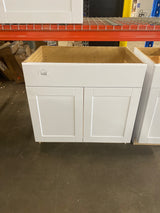 Shaker Satin White Stock Assembled Sink Base Kitchen Cabinet (36 in. x 34.5 in. x 24 in.)