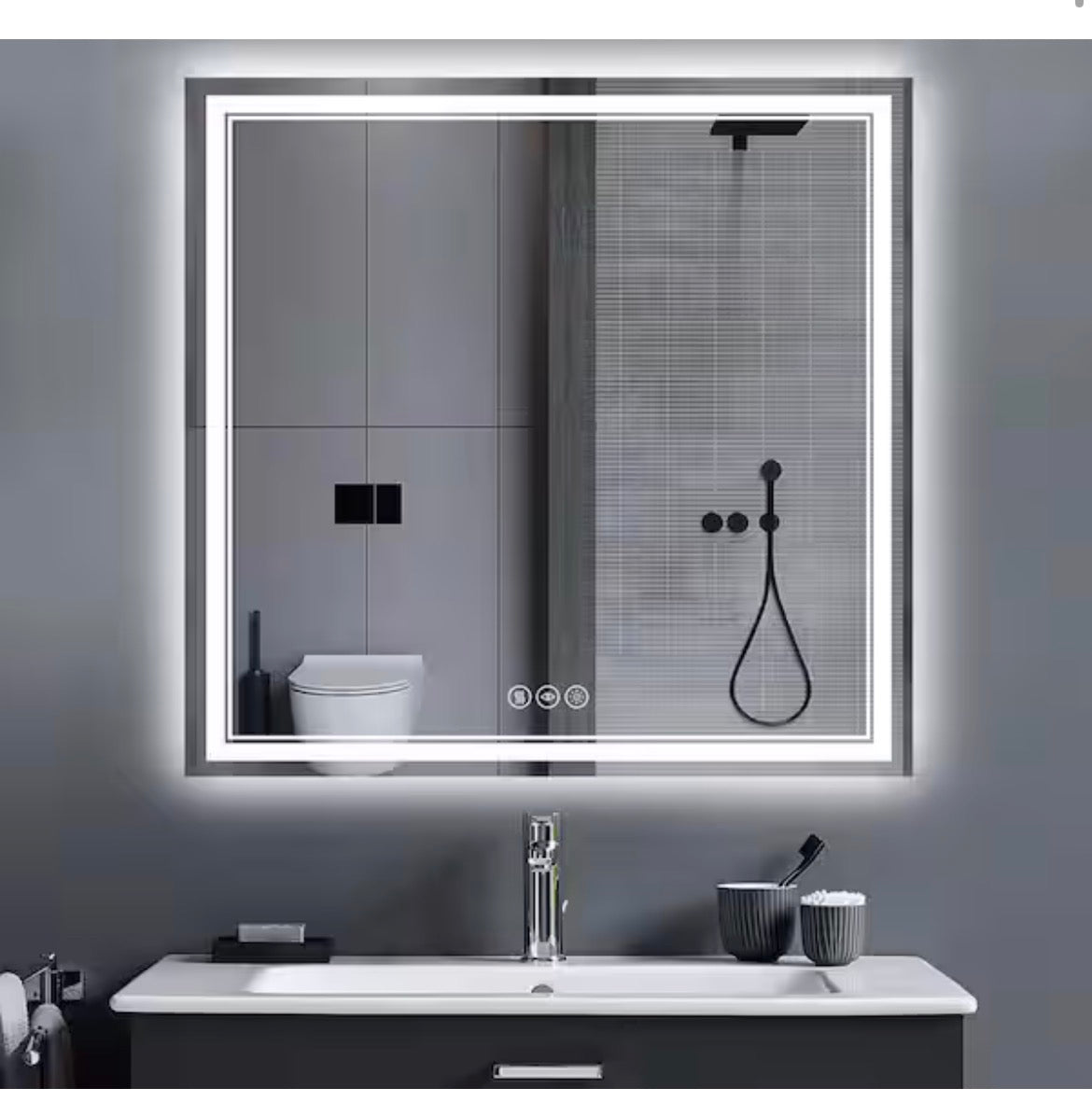 36 in. W x 36 in. H Rectangular Frameless LED Front Light and Backlit Anti-Fog Wall Mirror Bathroom Vanity Mirror