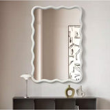 24 in. W x 36 in. H Rectangle White Wood Framed Wavy Wall Mirror