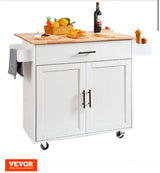 Kitchen Island Cart Top 35.4 in. W Mobile Carts with Storage Cabinet Rolling Kitchen Carts White