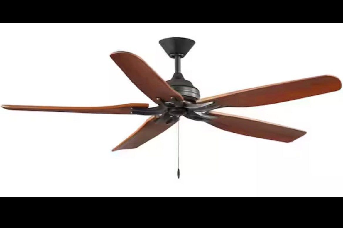 Danetree 60 in. Indoor/Outdoor Natural Iron Ceiling Fan with Hand Carved Wood Blades and Pull Chain Included
