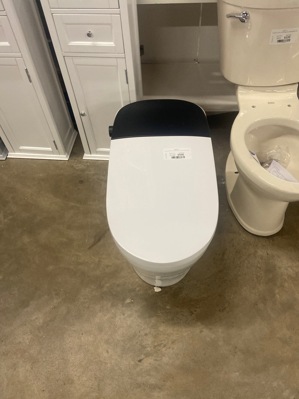 Tankless Elongated Bidet Toilet 1.27 GPF in White with Black Backlid, Auto Flush, Warm Air Dryer, Bubble Infusion Wash