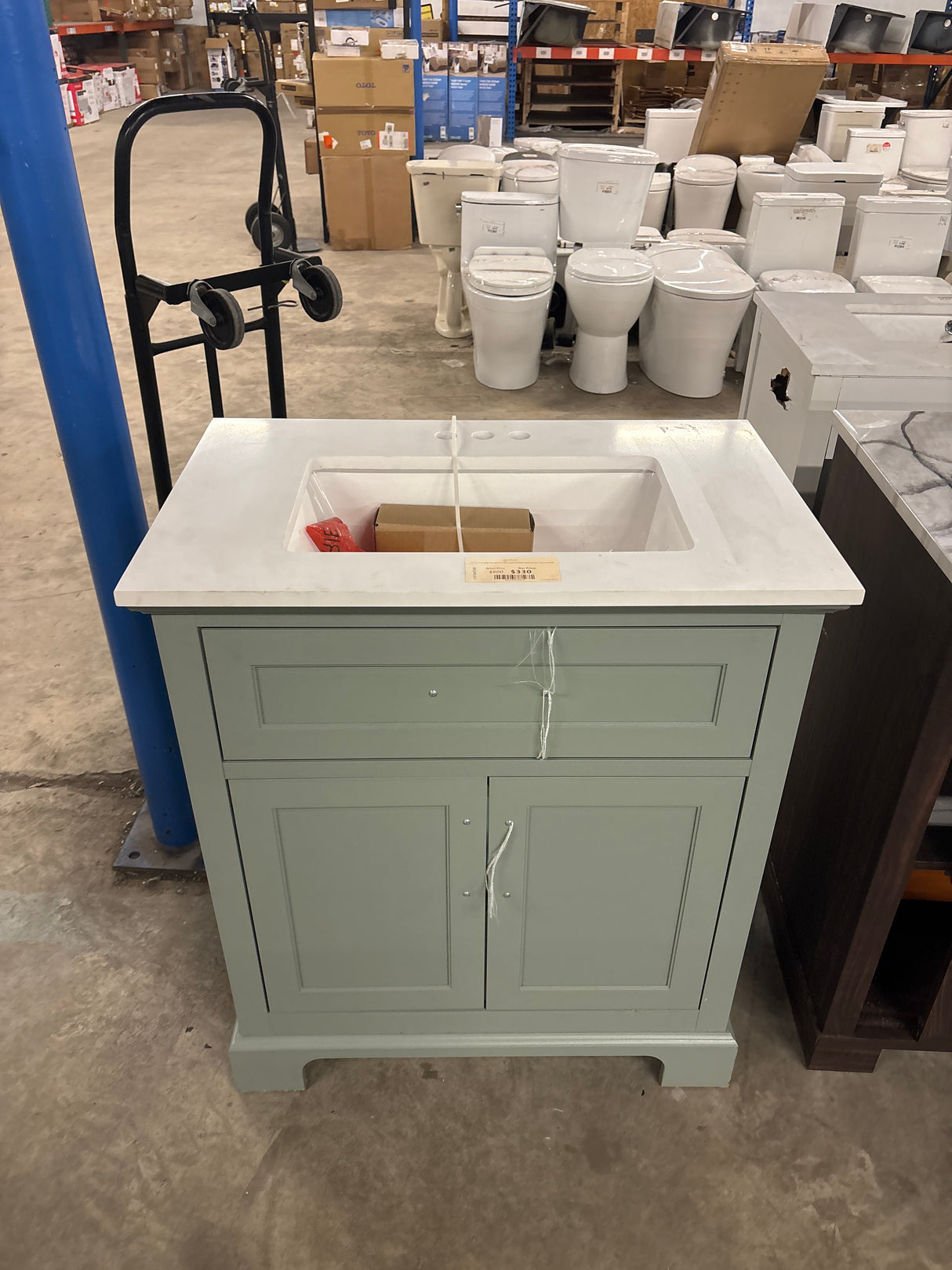 Doveton 30 in. Single Sink Sage Green Bath Vanity with White Engineered Stone Top (Assembled)
