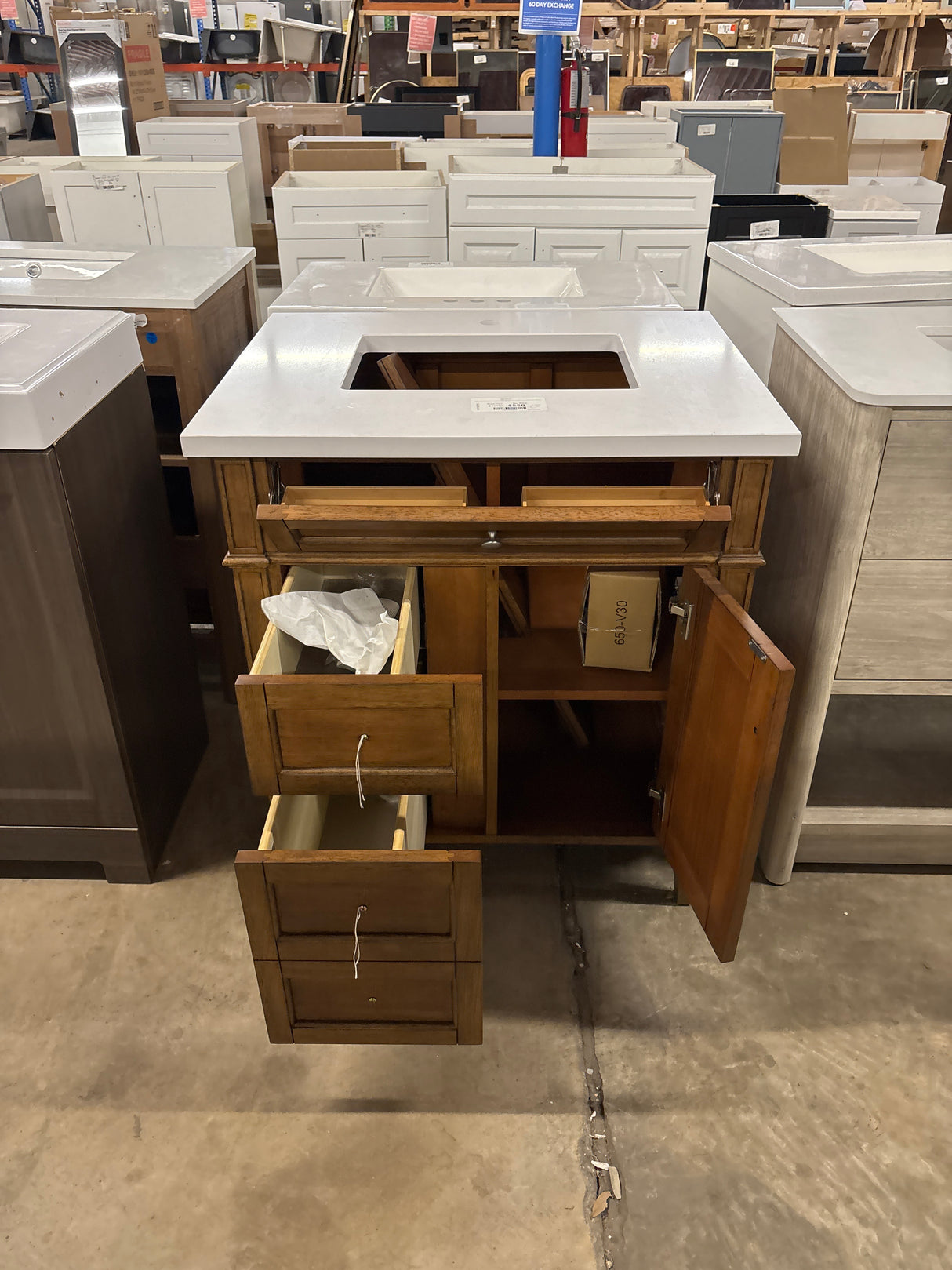 Brittany 30.0 in. W x 23.5 in. D x 34.0 in. H Single Bathroom Vanity in Saddle Brown with White Zeus Quartz Top