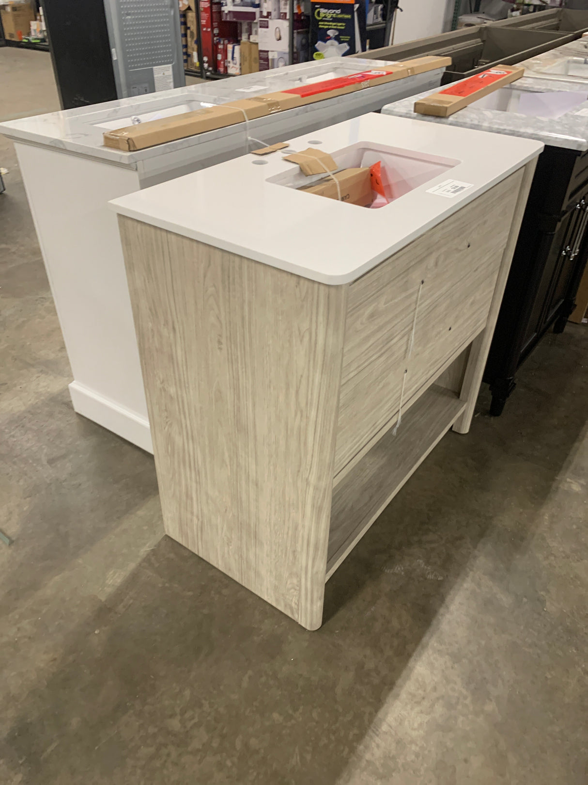 Camley 36 in. Single Sink Sandstorm Bath Vanity with White Engineered Stone Top (Assembled)