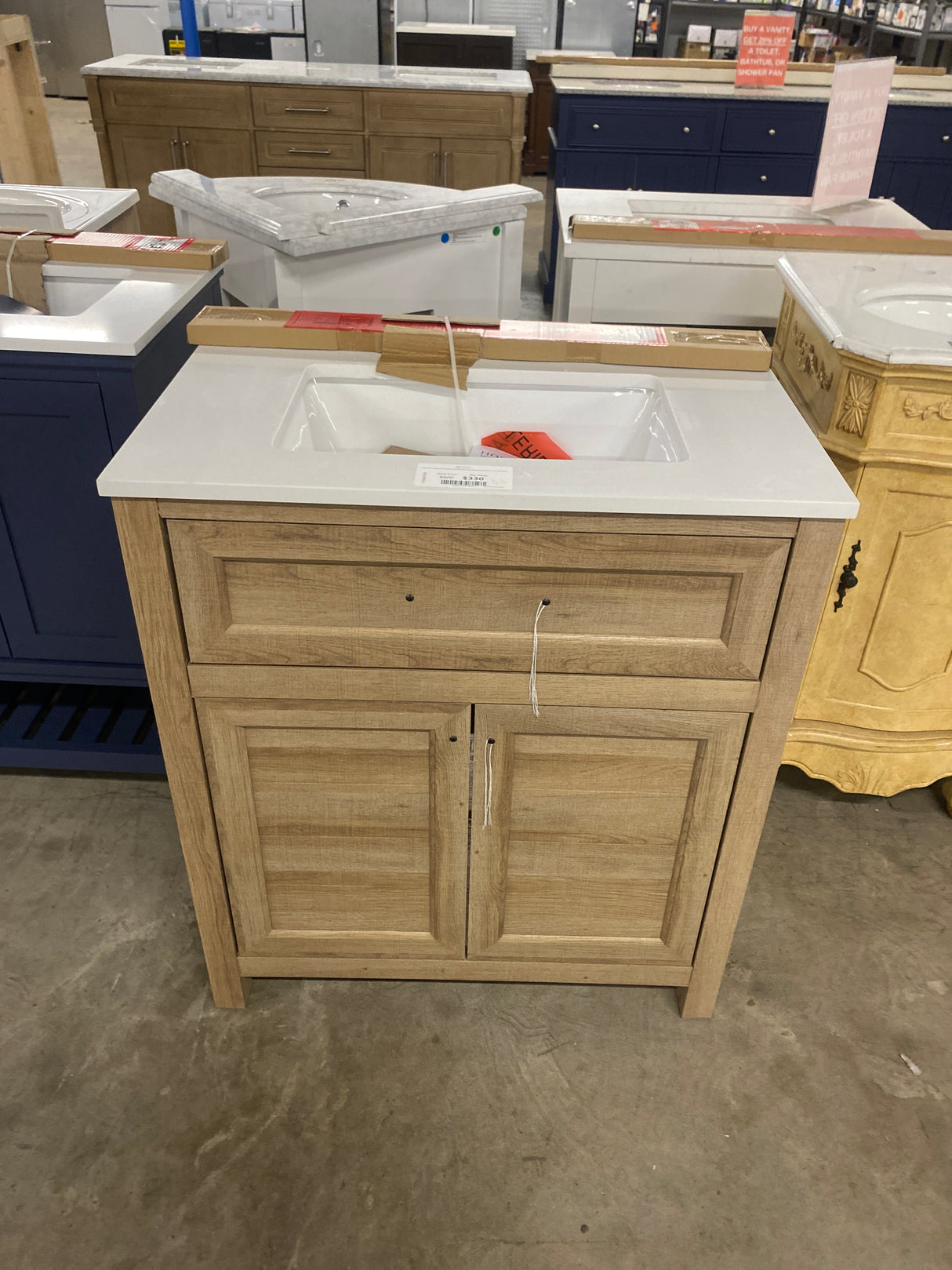Hanna 30 in. Single Sink Weathered Tan Bath Vanity with White Engineered Stone Top (Assembled)