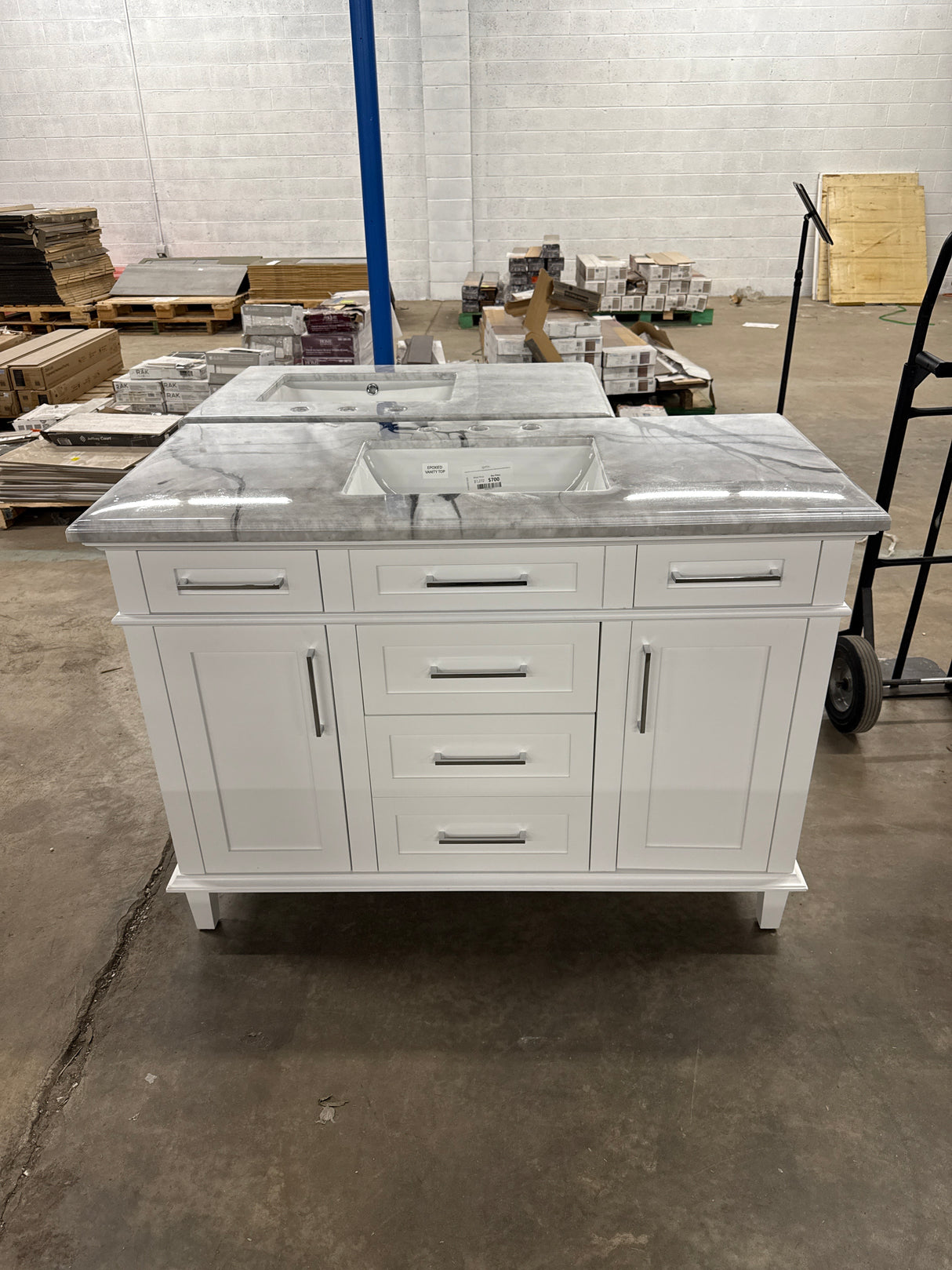 Sonoma 48 in. W x 22.1 in. D x 34.3 in. H Freestanding Bath Vanity in White with Epoxied Carrara Marble Marble Top