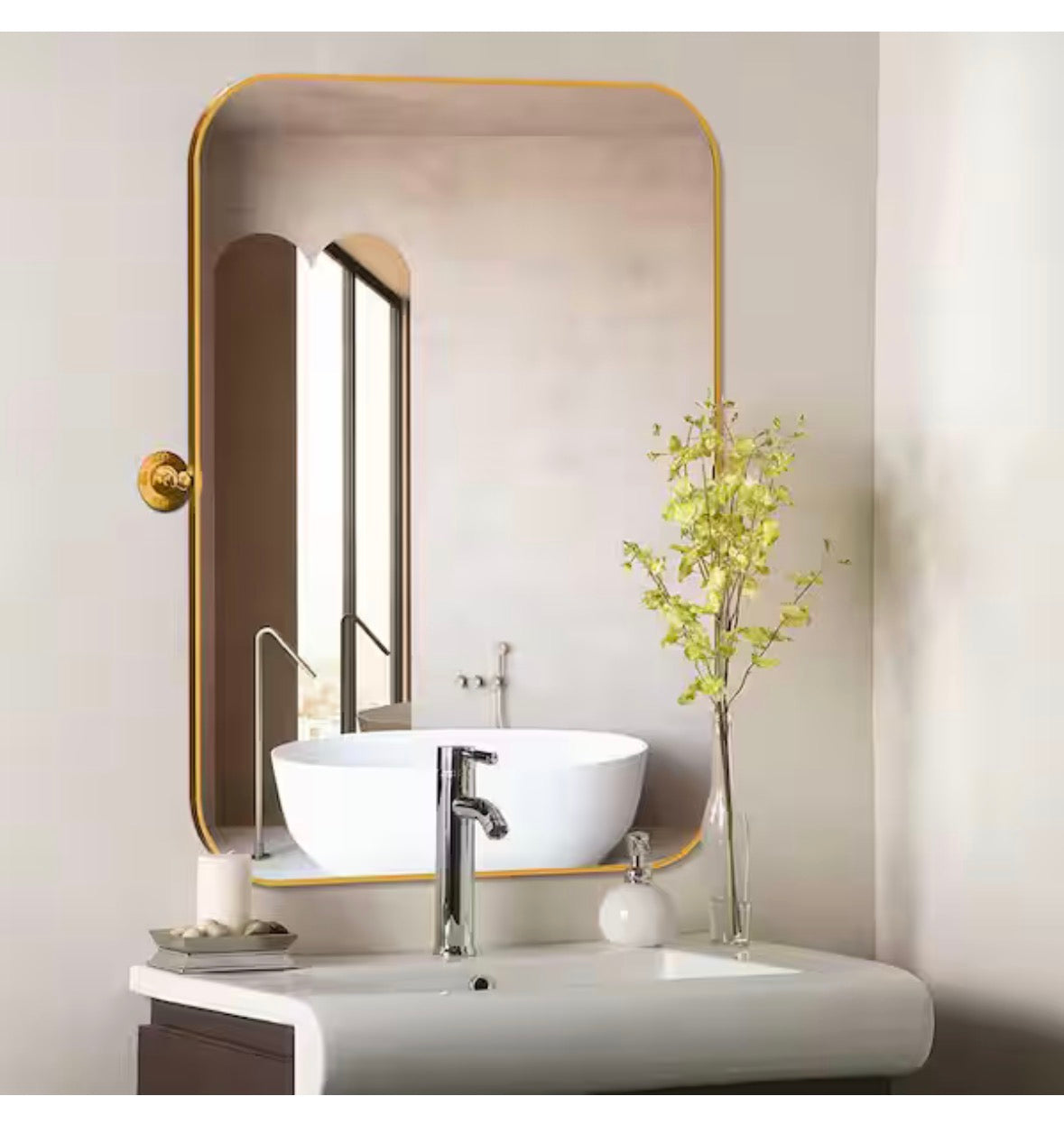 24 in. W x 36 in. H Modern Rectangle Metal Framed Pivoted Wall Vanity Mirror