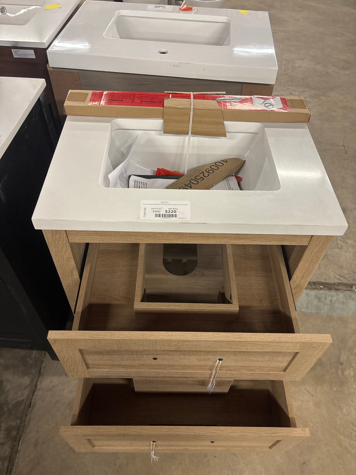 Autumn 24 in. Single Sink Weathered Tan Bath Vanity with White Engineered Stone Top (Assembled)