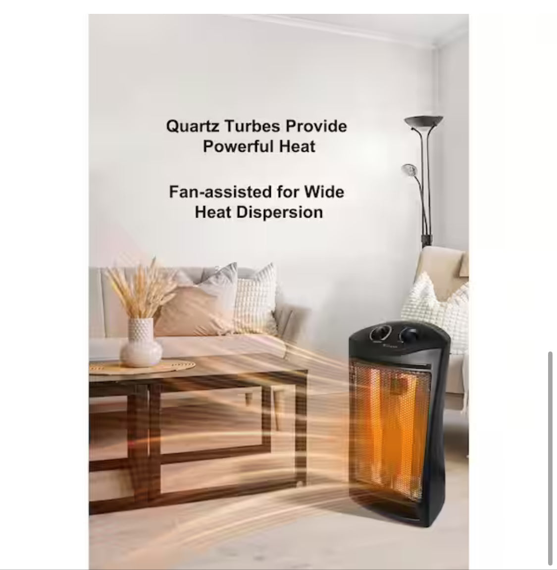 1500-Watt Black Electric Tower Quartz Infrared Space Heater with Thermostat