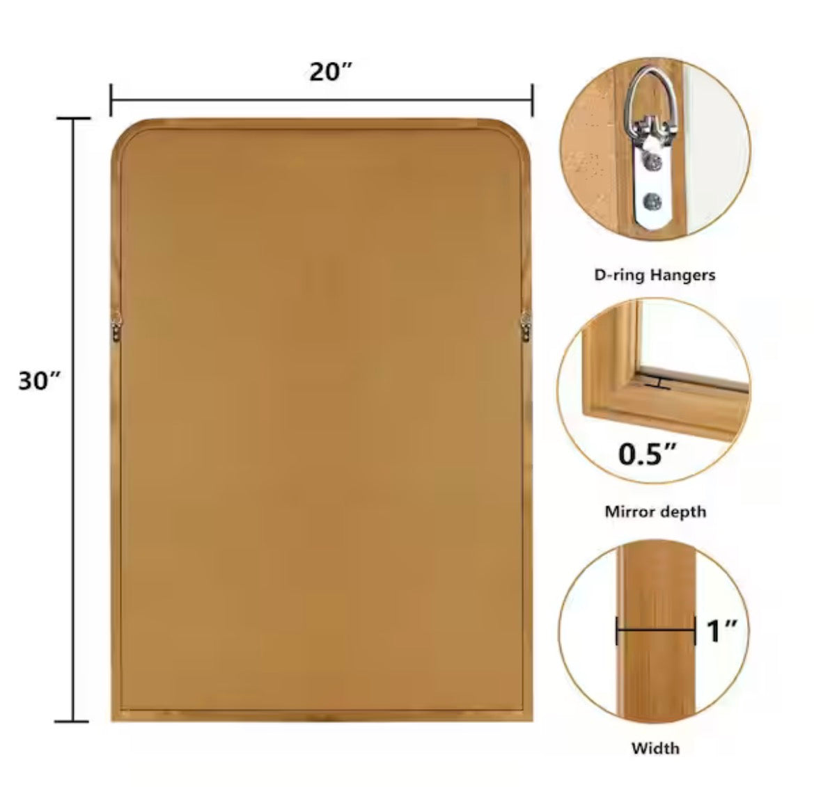 20 in. W x 30 in. H Rectangle Bonnevaux Natural Pine Wood Finish Wall Mirror - Right-Angled Bottom French Country