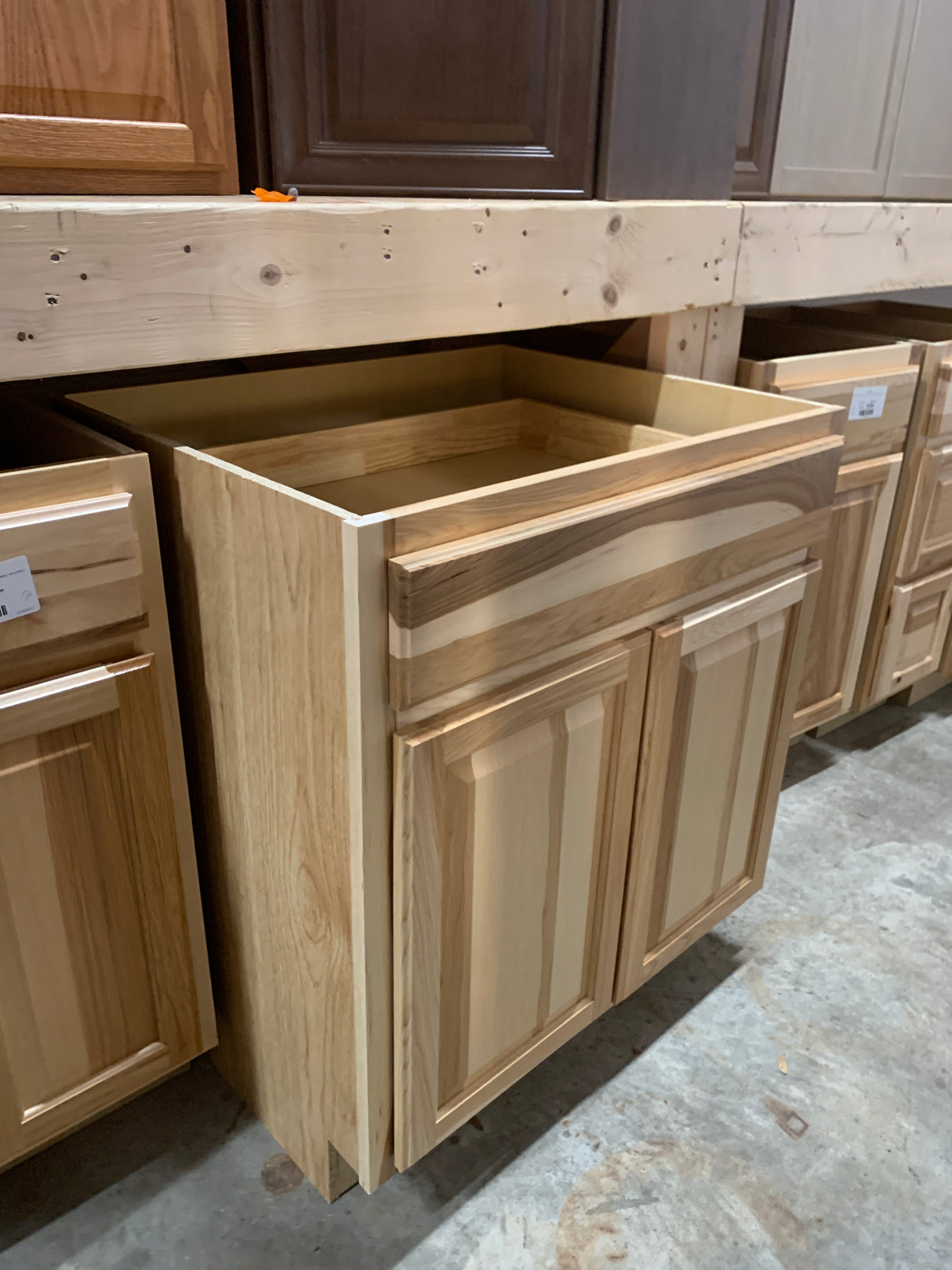 Hampton 30 in. W x 24 in. D x 34.5 in. H Assembled Base Kitchen Cabinet in Natural Hickory with Drawer Glides