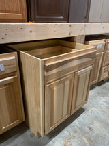 Hampton 30 in. W x 24 in. D x 34.5 in. H Assembled Base Kitchen Cabinet in Natural Hickory with Drawer Glides