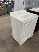 Everdean 25 in. W x 19 in. D x 34 in. H Single Sink Freestanding Bath Vanity in White with White Cultured Marble Top