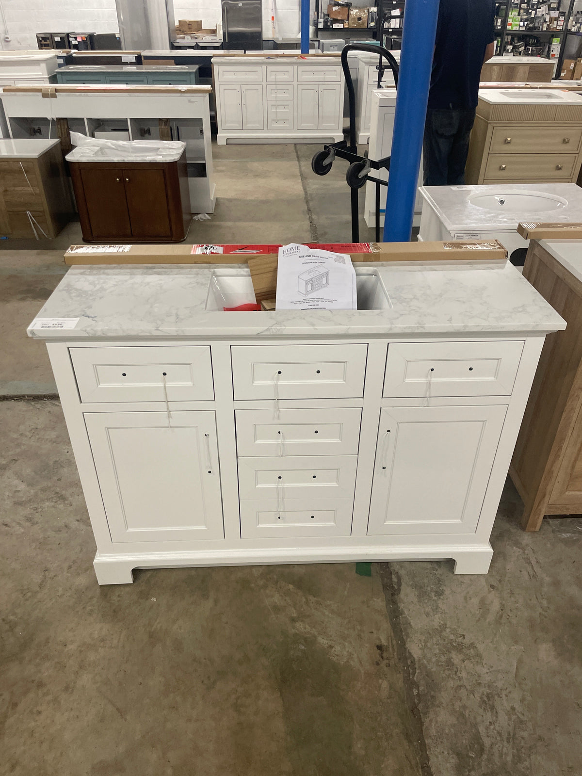 Doveton 48 in. W x 19 in. D x 34 in. H Single Sink Bath Vanity in White with White Engineered Marble Top