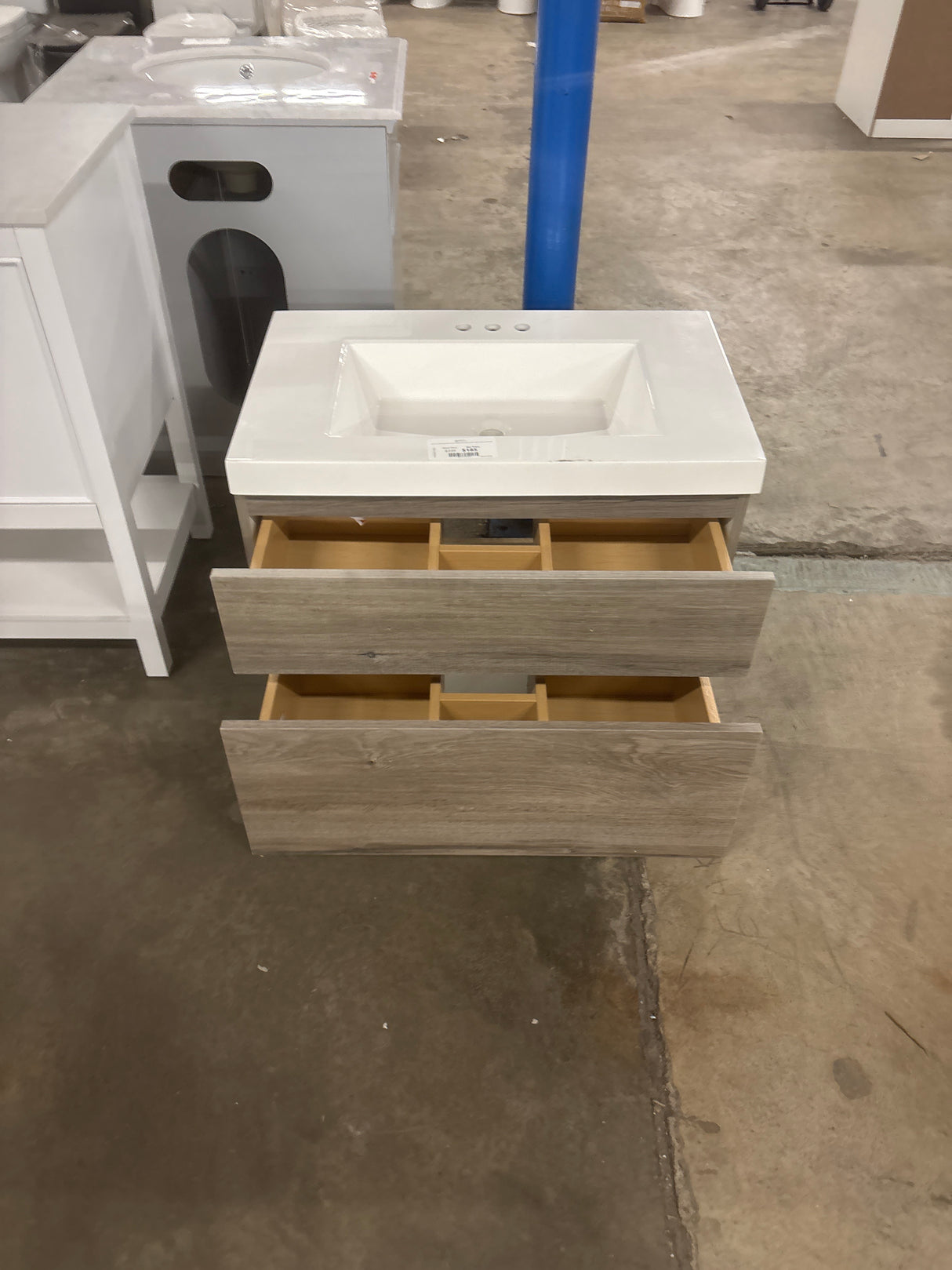 Larissa 31 in. Single Sink White Washed Oak Floating Bath Vanity with White Cultured Marble Top (Assembled)