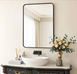 24 in. W x 36 in. H Rectangular Aluminum Alloy Framed Rounded Black Wall Mirror