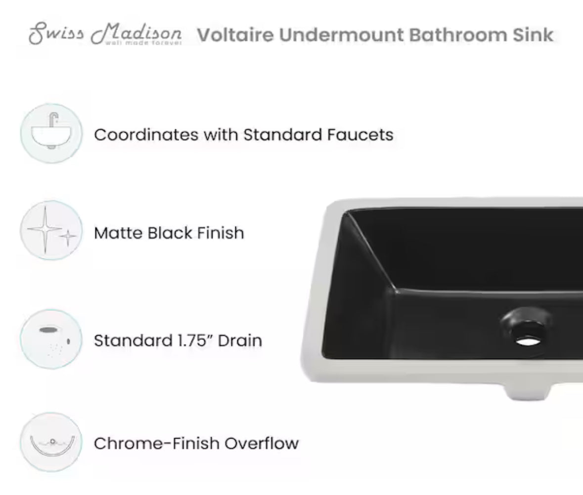 Voltaire 21 in. Rectangle Undermount Bathroom Sink in Matte Black