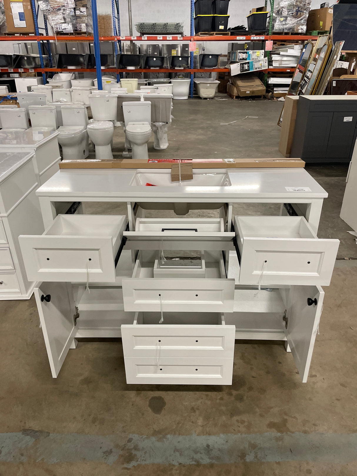 Hanna 48 in. W x 19 in. D x 34 in. H Single Sink Bath Vanity in White with White Engineered Stone Top