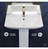 Sublime Pedestal Bathroom Ceramic Vessel Sink Round Single Faucet Hole in White