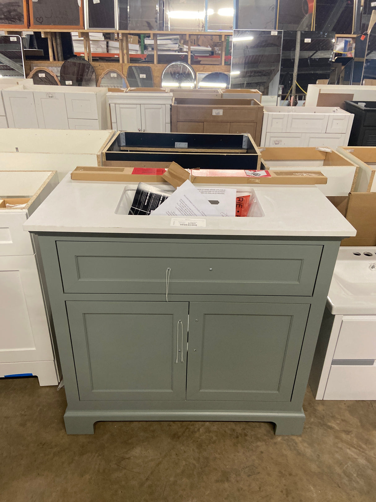 Doveton 36 in. Single Sink Sage Green Bath Vanity with White Engineered Stone Top (Assembled)