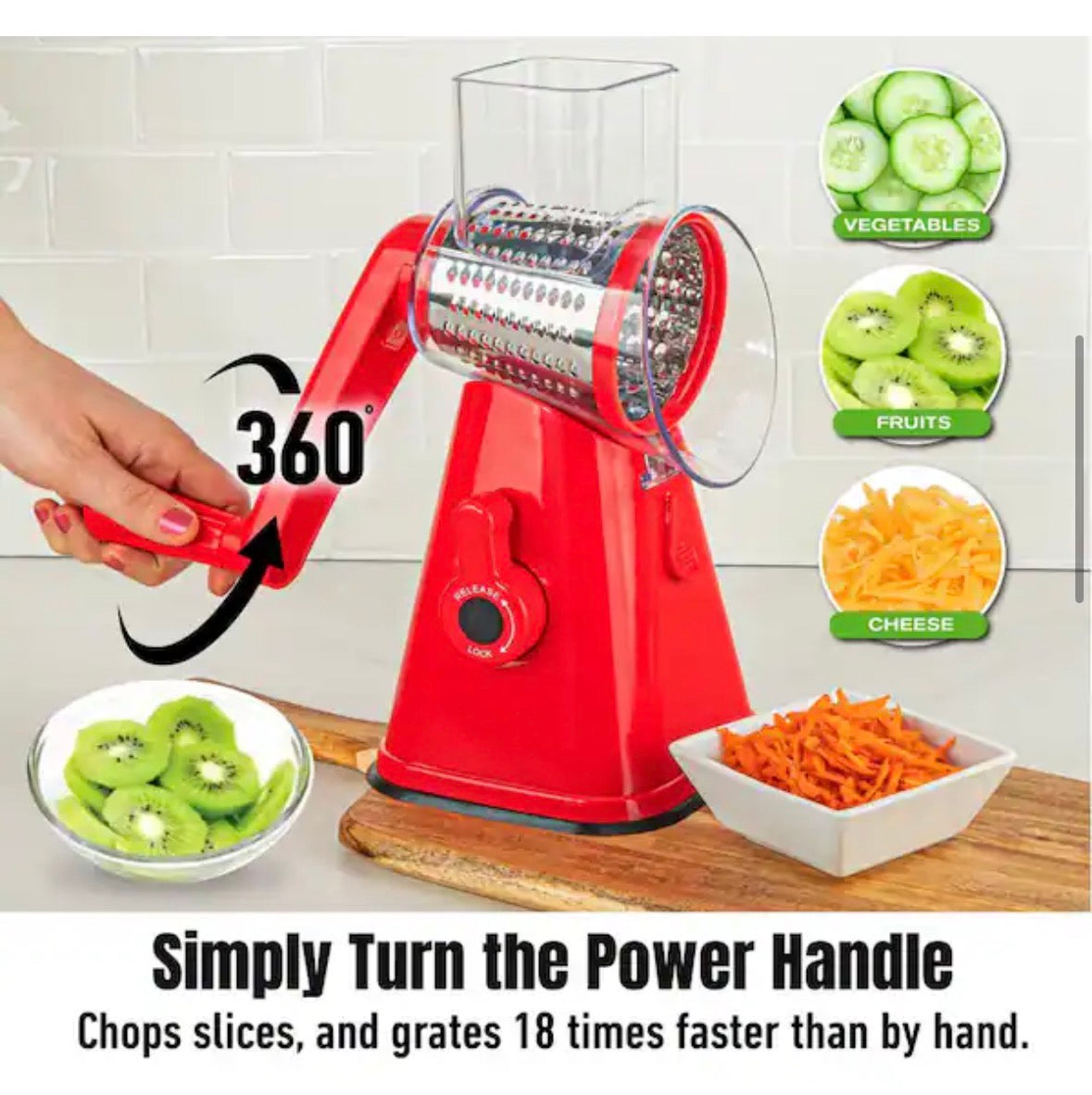 NutriSlicer 3-in-1 Spinning/Rotating Mandoline and Countertop Food Slicer and Grater