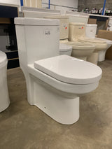 1-piece 0.8/1.28 GPF High Efficiency Dual Flush Round Toilet in. White with Seat Included and Brushed Gold Button