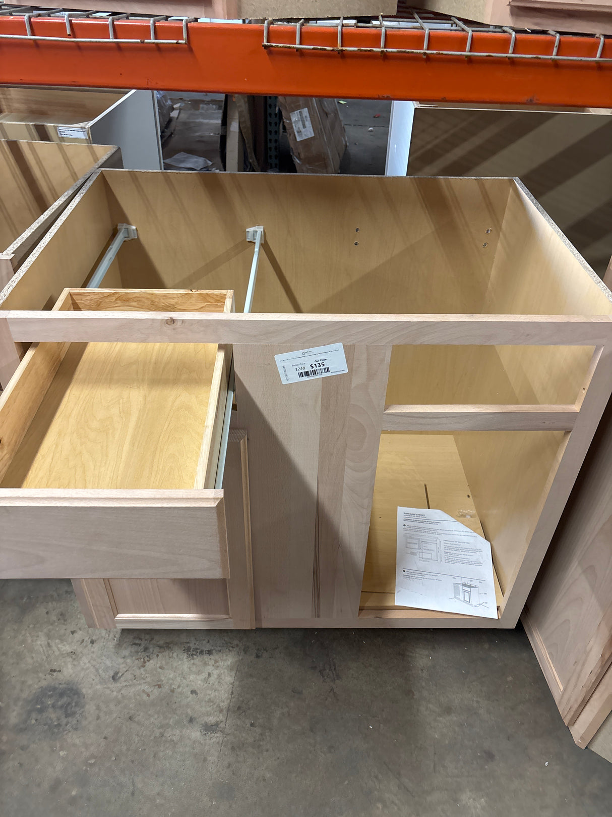 36 in. W x 24 in. D x 34.5 in. H Assembled Blind Corner Base Kitchen Cabinet in Unfinished with Recessed Panel