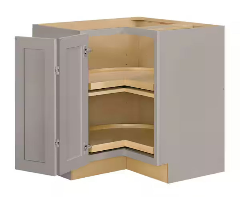 Avondale 36 in. W x 24 in. D x 34.5 in. H Ready to Assemble Plywood Shaker Lazy Susan Corner Cabinet in Dove Gray
