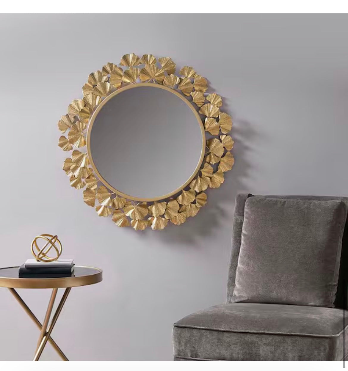 Eden Gold Gold Gingko Leaf Round Wall Mirror 30.5 in. x 30.5 in.