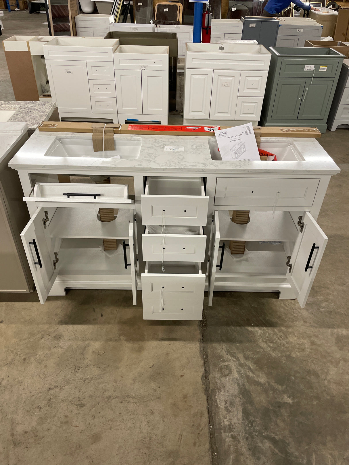 Doveton 60 in. W x 19 in. D x 34.50 in. H Bath Vanity in White with White Cultured Marble Top