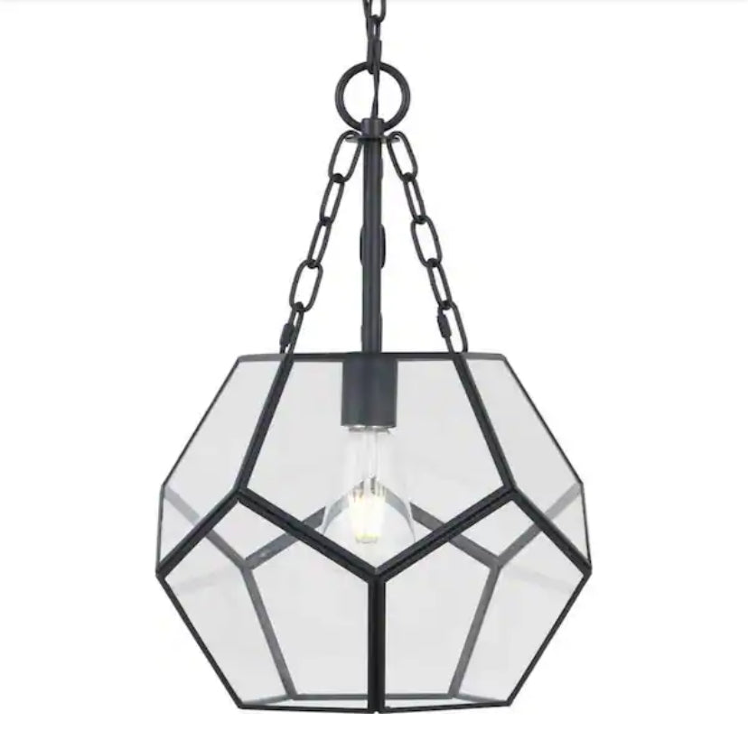 Wianno 1-Light Matte Black Pendant with Clear Bound Glass Shade