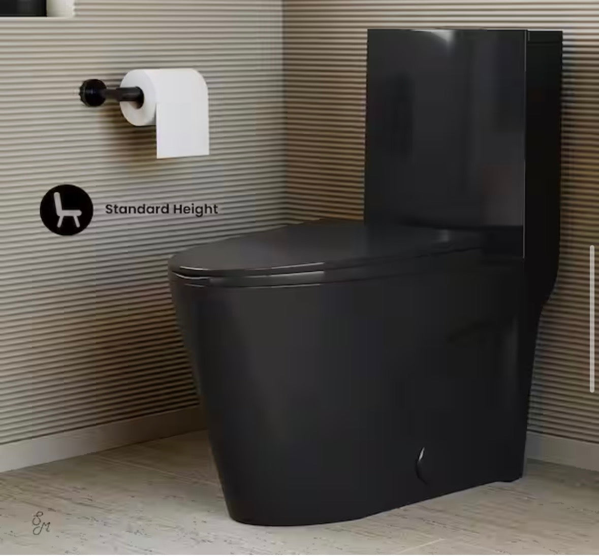 St. Tropez 1-Piece 1.1/1.6 GPF Elongated Toilet Vortex Flush in Glossy Black Seat Included