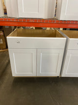 Shaker Satin White Stock Assembled Sink Base Kitchen Cabinet (36 in. x 34.5 in. x 24 in.)
