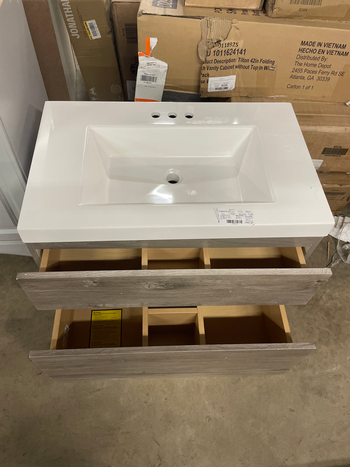 Larissa 31 in. Single Sink White Washed Oak Floating Bath Vanity with White Cultured Marble Top (Assembled)