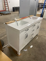Bellington 60 in. Double Sink Freestanding White Bath Vanity with White Engineered Stone Top (Assembled)