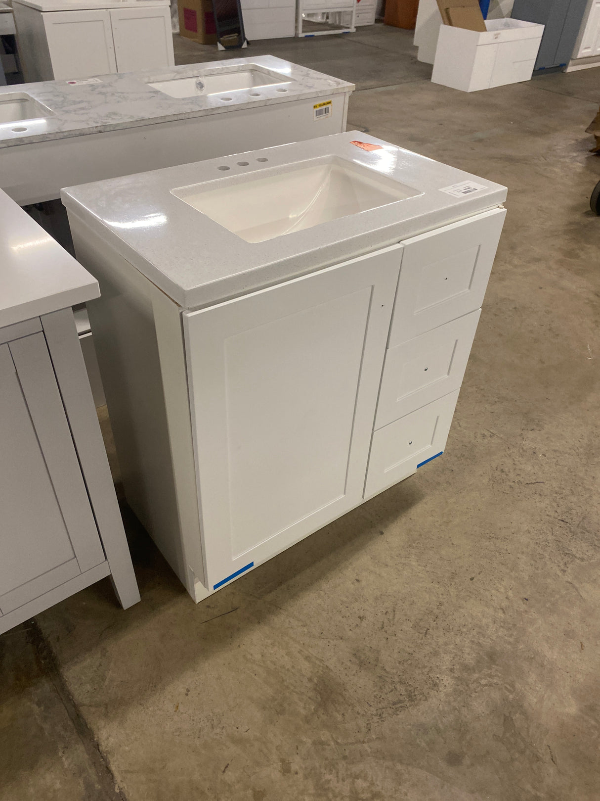 Bannister 31 in. W x 19 in. D x 35 in. H Single Sink Freestanding Bath Vanity in White with White Cultured Marble Top