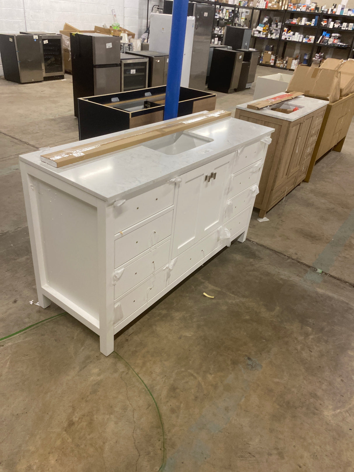 BathMist 60 in. W Single Sink Freestanding Bath Vanity in White with White Engineered Stone Top