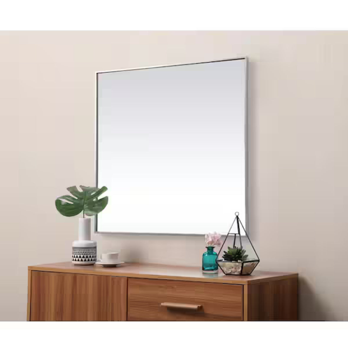 Timeless Home 42 in. W x 42 in. H x Modern Metal Framed Square Silver Mirror