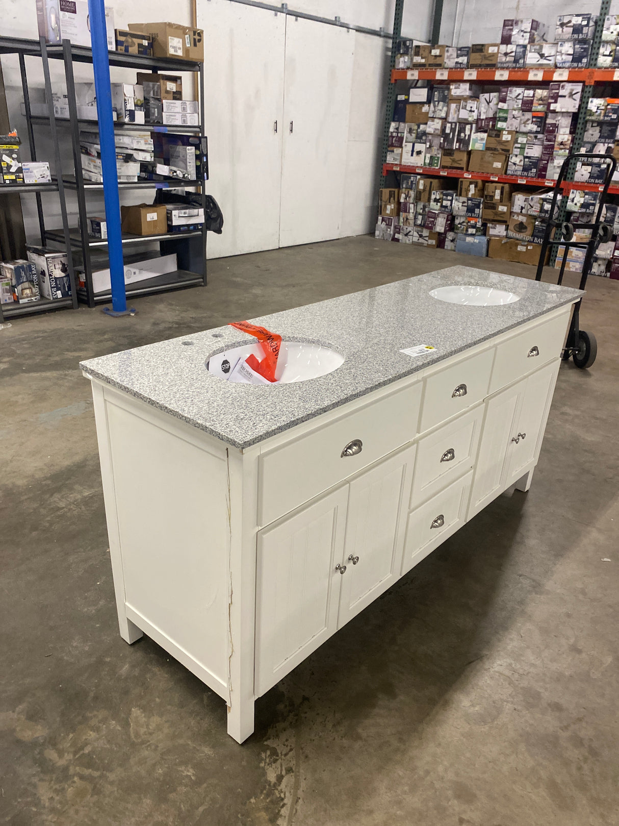 Ridgemore 71 in. Double Sink White Bath Vanity with Gray Granite Top (Assembled)