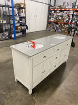 Ridgemore 71 in. Double Sink White Bath Vanity with Gray Granite Top (Assembled)