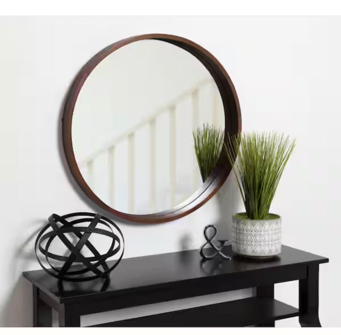 Medium Round Walnut Brown Contemporary Mirror (30 in. H x 30 in. W)