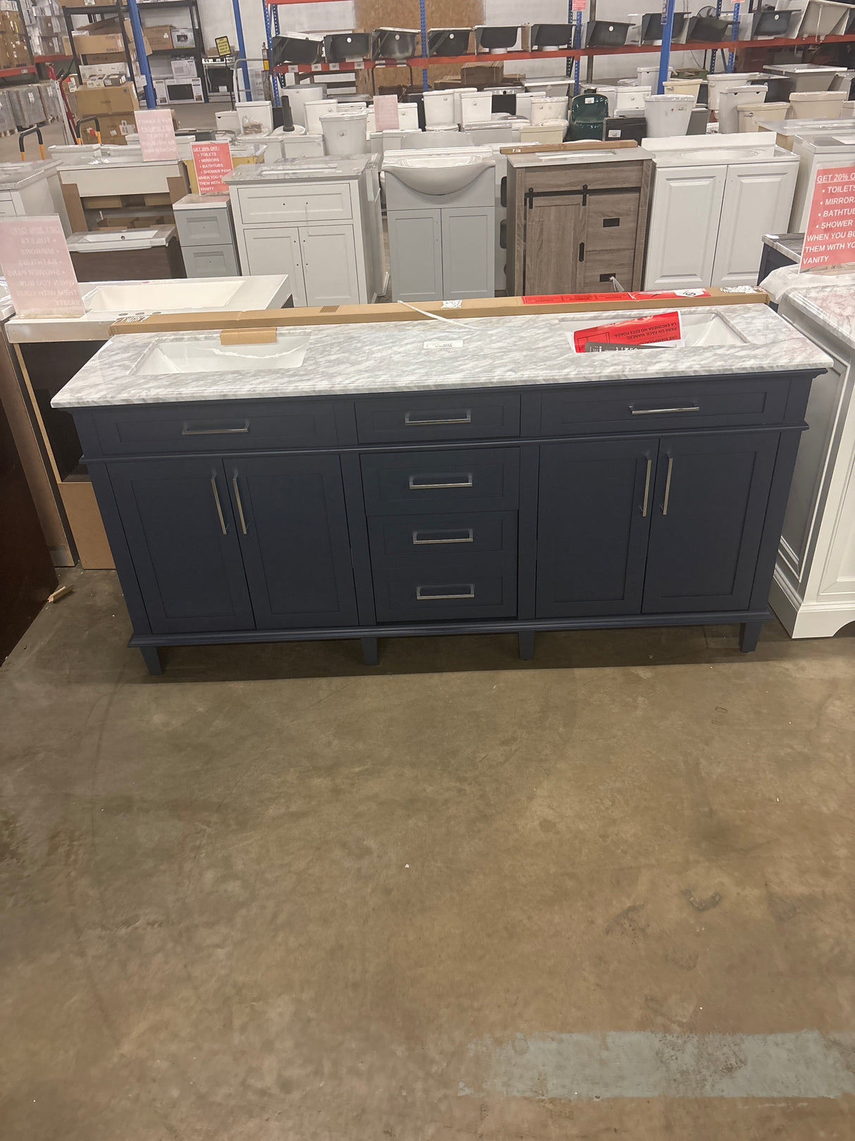 Sonoma 72 in. Double Sink Midnight Blue Bath Vanity with Carrara Marble Top (Assembled)