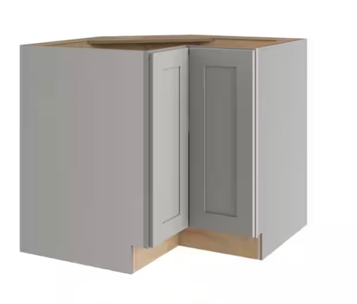 36 in. W x 34.5 in. H Ready to Assemble Plywood Shaker Lazy Susan Corner Cabinet in Dove Gray
