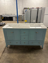 Beverly 61 in. Double Sink Aegean Teal Bath Vanity with White Engineered Marble Top (Assembled)