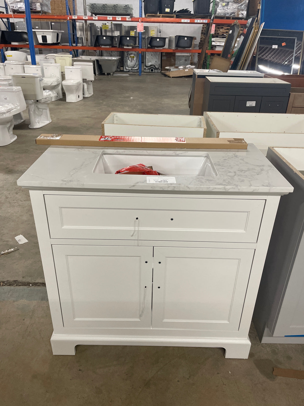 Doveton 36 in. W x 19 in. D x 34.5 in. H Single Sink Bath Vanity in White with White Engineered Stone Top